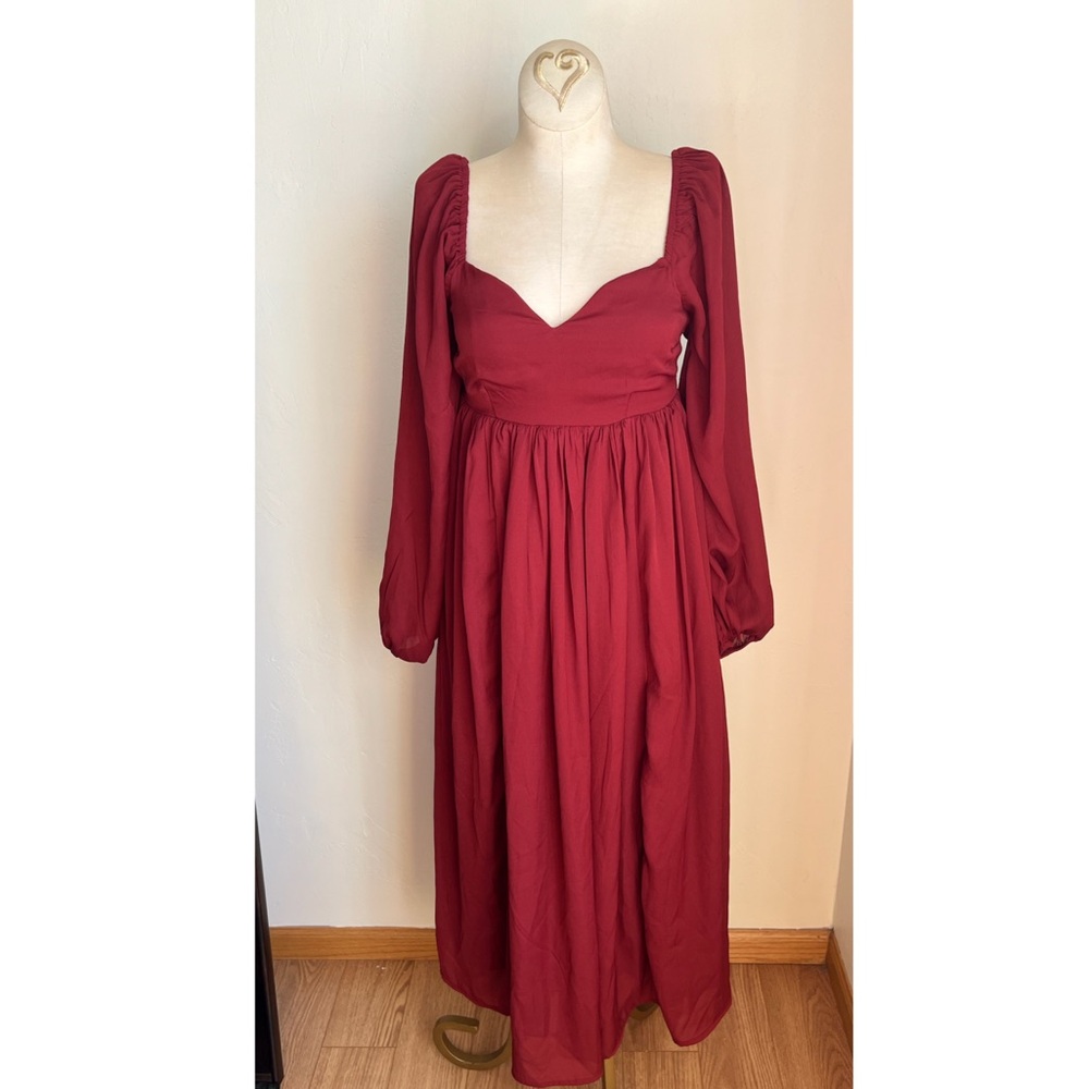 Abercrombie & Fitch Burgundy Long Sleeve MIDI Dress